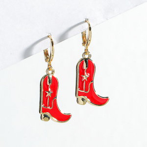 Hot selling gold plated enamel cowboy boot earring jewelry fashion custom boots western cowboy earrings for women