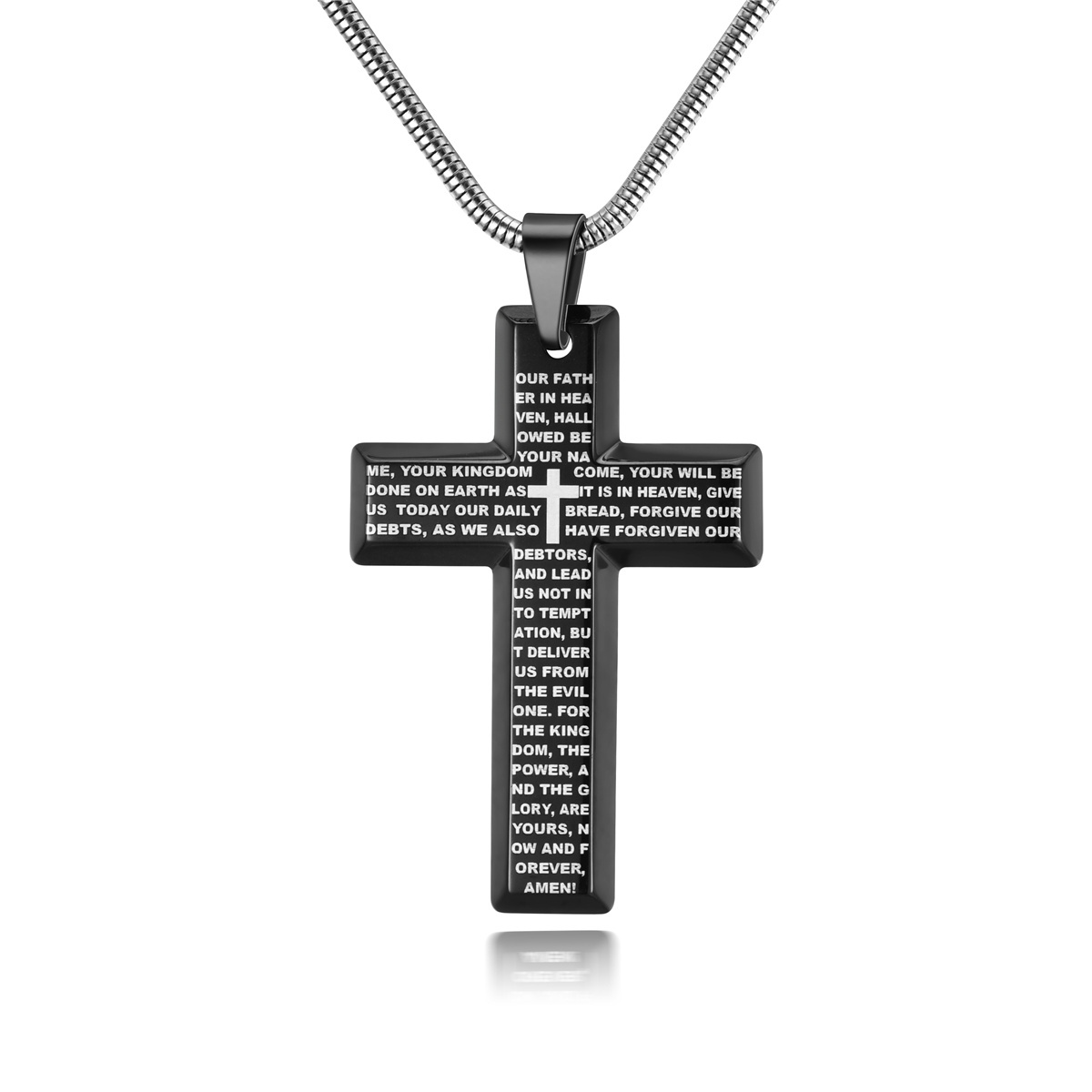 AONING Obsidian style pendant necklace Mysterious power word custom high polished black  panther metal cross pendant necklace