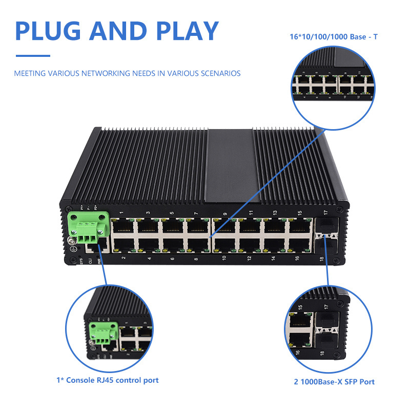 Managed Industrial Ethernet Switch DIN rail 16 Gigabit port managed switch