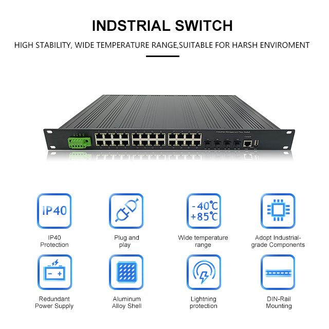 Whole Sale OEM Managed 4 10G SFP and 24 1G RJ45 PoE Industrial PoE Switch