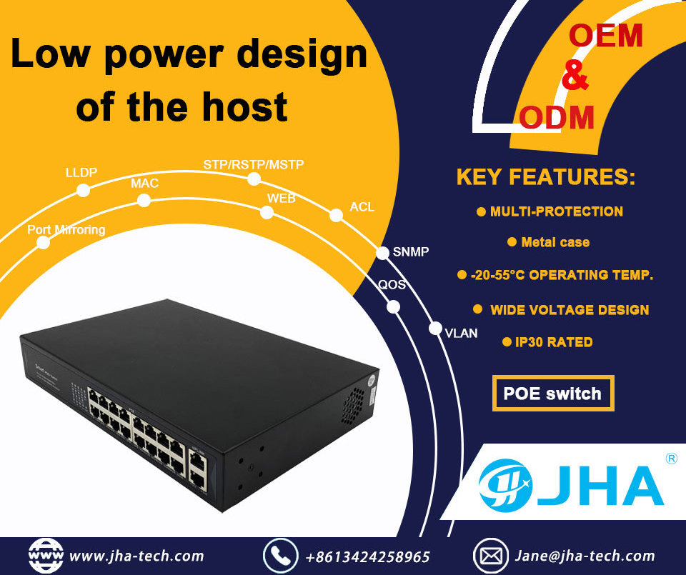 OEM/ODM Network Switch 4 6 8 16 port 100/1000M Ethernet Fiber Switch POE Gigabit with 2 Uplink RJ45 Ports