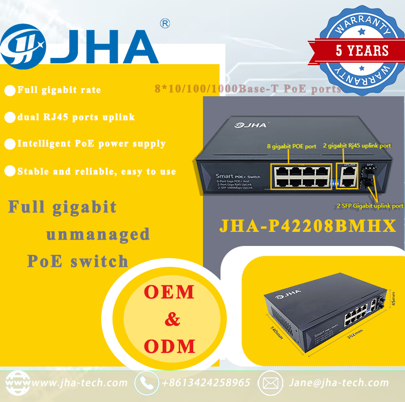 OEM 4/8/16 /24Ports Gigabit POE Switch with 2 Uplink Ports 10/100/1000Mbps Ethernet Switch