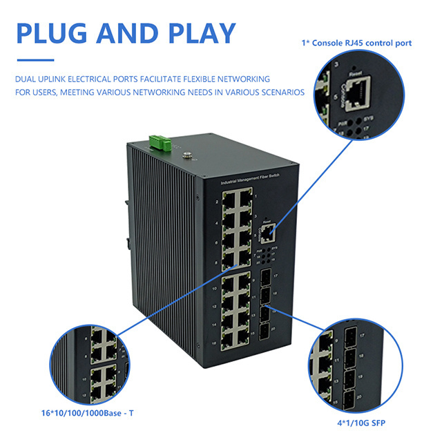 L2/L3 16 port network switch with 4 1/10G SFP port managed industrial Ethernet switch