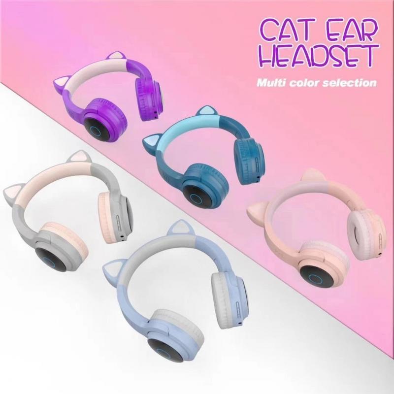 XY-203 Wireless Bluetooth 5.0 Headset Fashion Glowing Cute Cartoon Cat Ear Shape 400mAh Large Capacity Battery Headphones