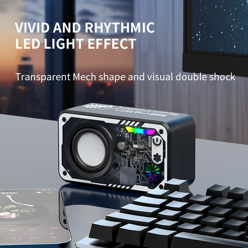 Factory Portable RGB Transparent Mech Mini Bluetooth Speaker Stereo Sound Bass 5W Power Support TF Card FM Radio TWS LED Lights