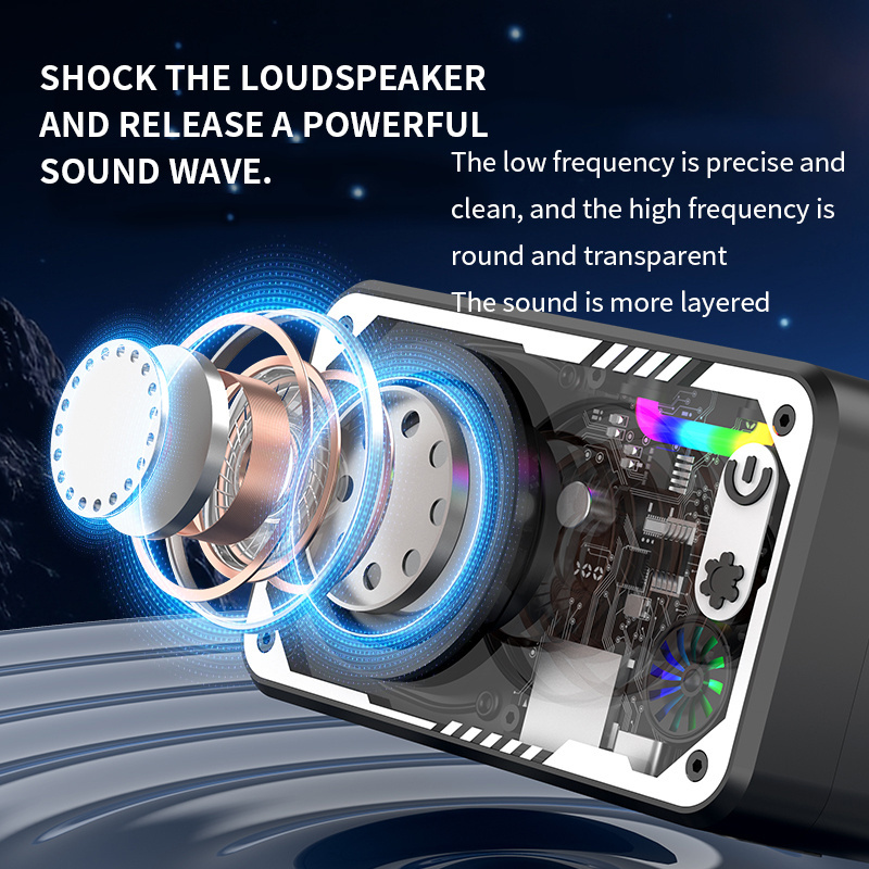 Factory Portable RGB Transparent Mech Mini Bluetooth Speaker Stereo Sound Bass 5W Power Support TF Card FM Radio TWS LED Lights