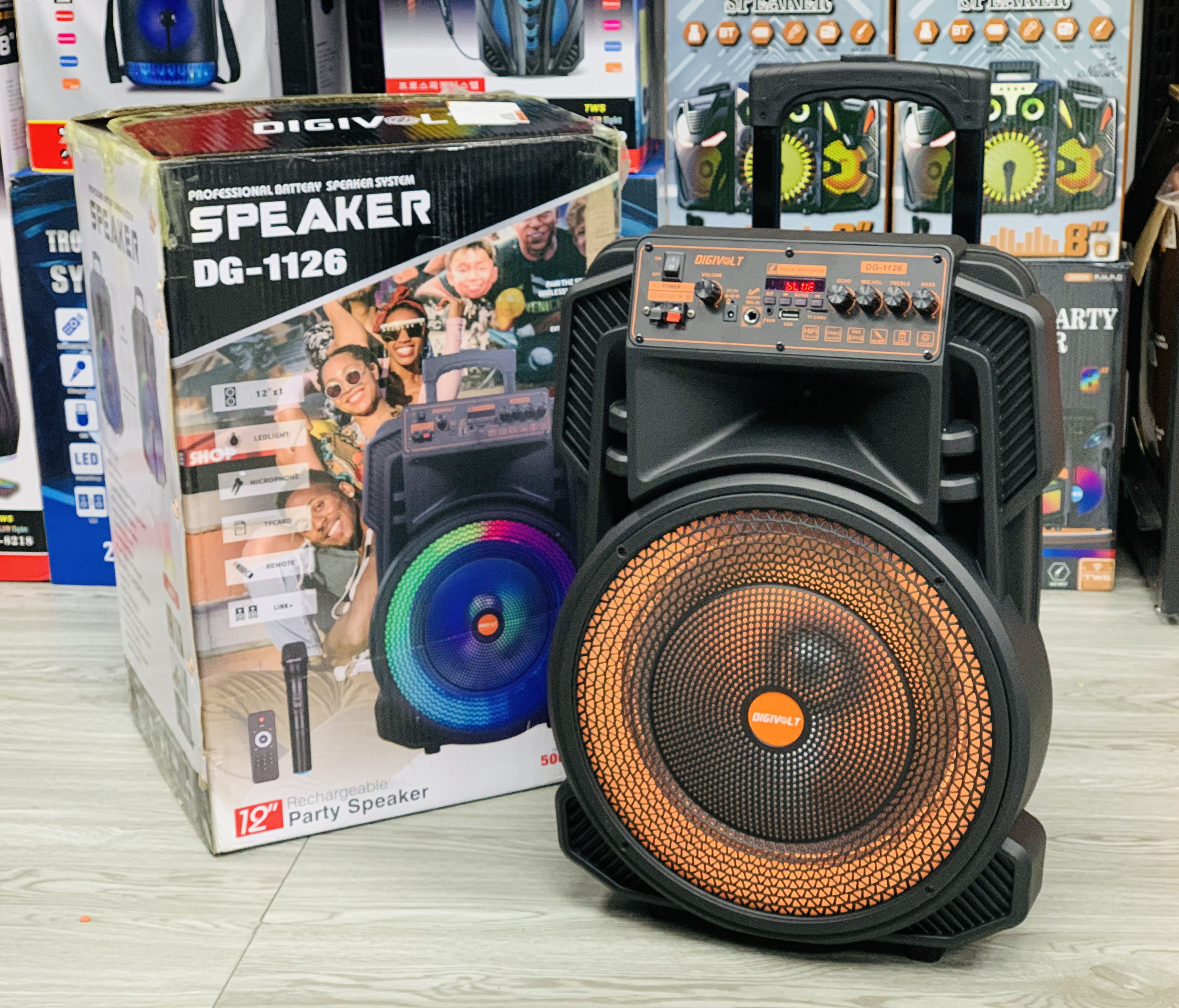 DG-1126 Super Bass Stereo Sound outdoor portable wireless speaker Trolley Speaker Karaoke Speaker with wireless microphone