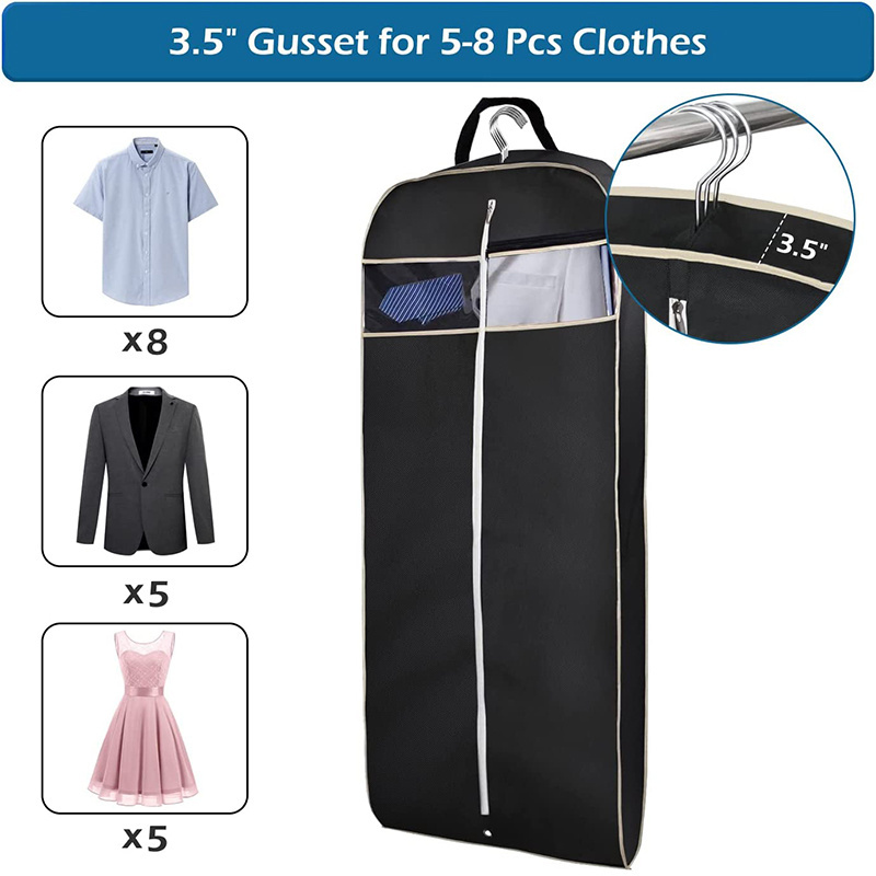 43 50 60 in Gusseted Travel Garment Bag with Accessories Zipper Pocket Breathable Suit Garment Cover for Shirts Dresses Co