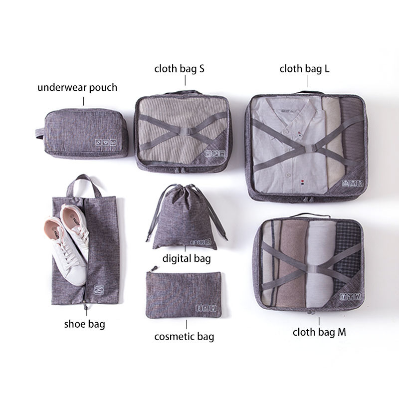 Multi-function Waterproof Polyester Luggage Organizer 7pcs Bag Set Travel Packing Cube Storage Bag