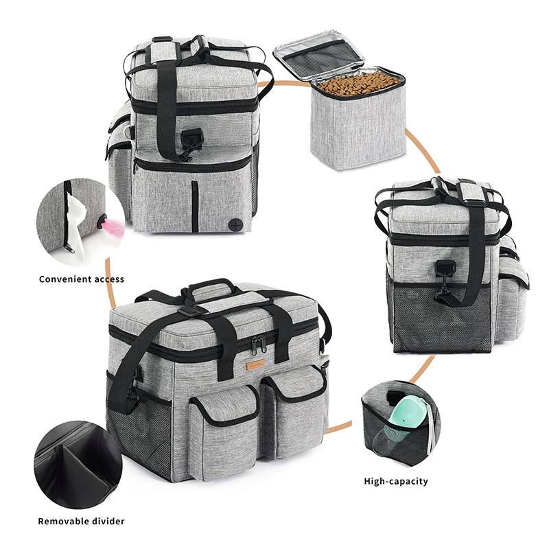 Custom Portable Airline Approved Dog Accessories Organizer Dog Cat Food Storage Containers Travel Pet Tote Bag