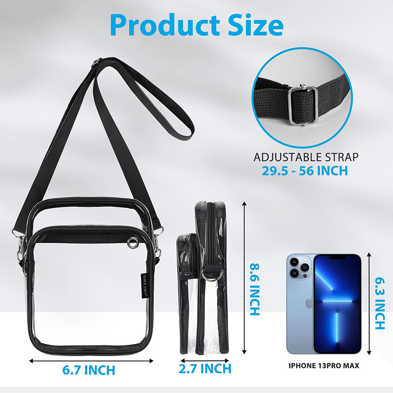 Custom Concerts Stadium Approved Waterproof PVC Vinyl Plastic Clutch Purse Small Clear Transparent Crossbody Purse Sling Bag