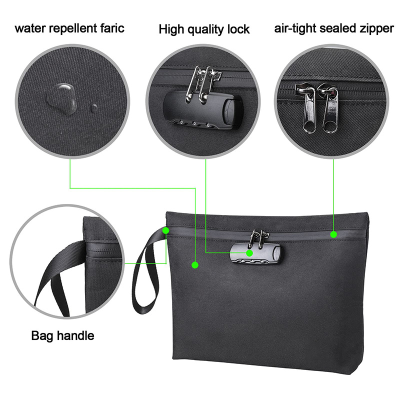 Custom Activated Carbon Fabric Lining Stash No Smell Bags Durable Odor Proof Stash Bag with Combination Lock