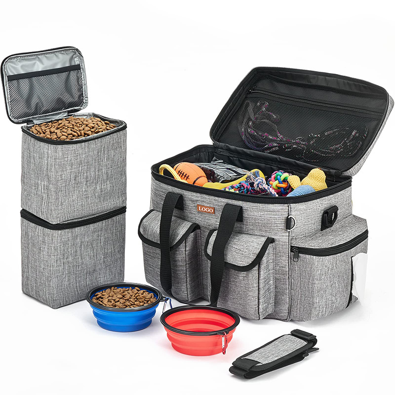 Custom Portable Airline Approved Dog Accessories Organizer Dog Cat Food Storage Containers Travel Pet Tote Bag