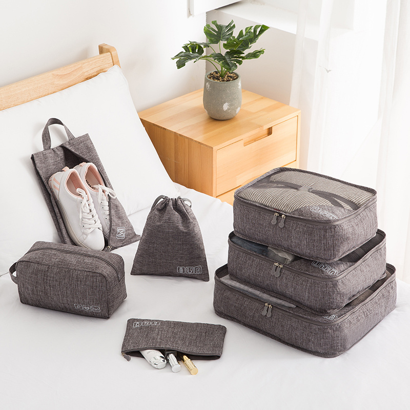 Multi-function Waterproof Polyester Luggage Organizer 7pcs Bag Set Travel Packing Cube Storage Bag