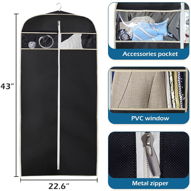 43 50 60 in Gusseted Travel Garment Bag with Accessories Zipper Pocket Breathable Suit Garment Cover for Shirts Dresses Co