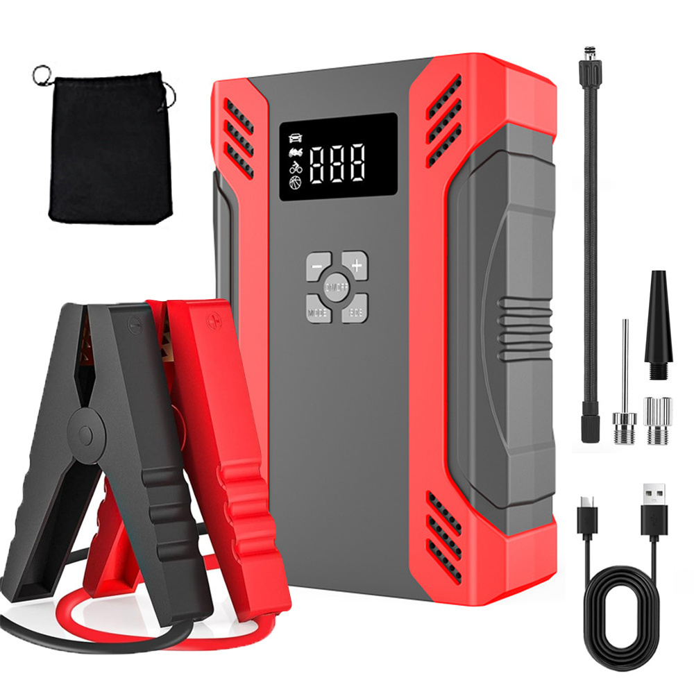 Hot sale car battery jump starter 1000a peak with air compressor, 10000mAh 12v 150psi portable jump start box with tire inflator