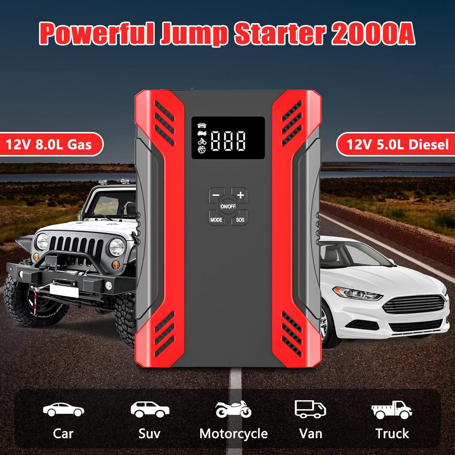 Hot sale car battery jump starter 1000a peak with air compressor, 10000mAh 12v 150psi portable jump start box with tire inflator