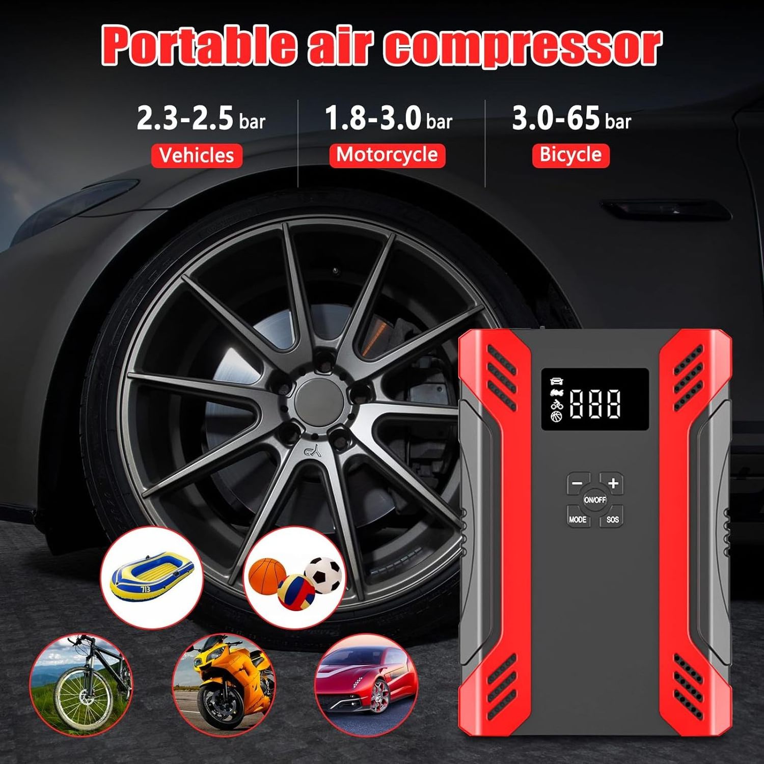 Hot sale car battery jump starter 1000a peak with air compressor, 10000mAh 12v 150psi portable jump start box with tire inflator