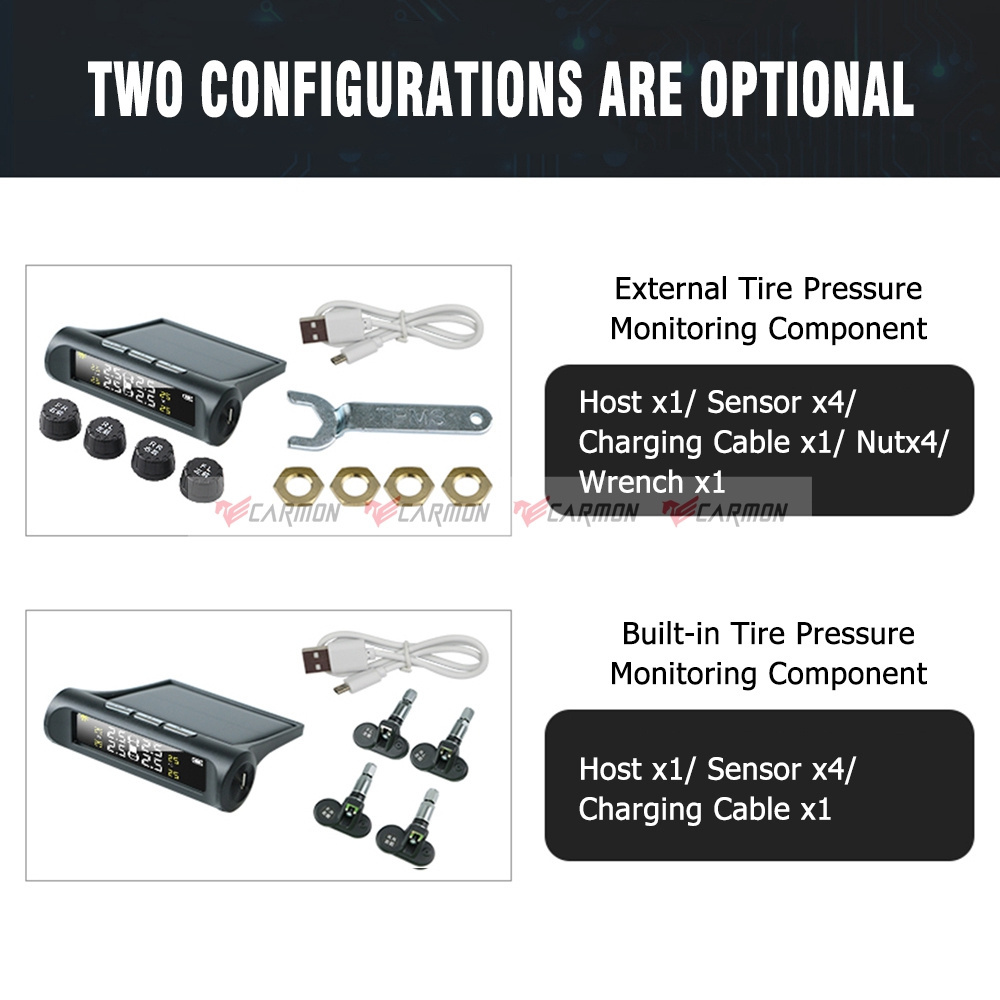 LCD Display Tire Pressure Monitoring System Wireless Solar Power TPMS Auto Security Alarm Systems Tyre Pressure Monitor