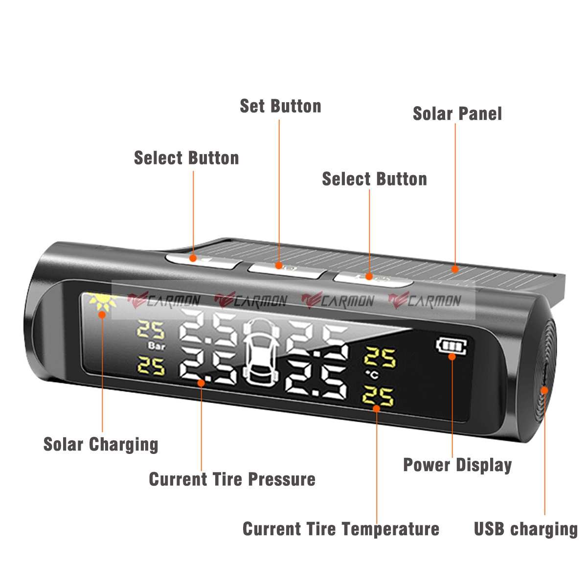 LCD Display Tire Pressure Monitoring System Wireless Solar Power TPMS Auto Security Alarm Systems Tyre Pressure Monitor