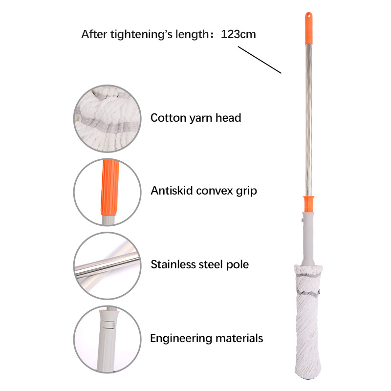 Household lazy cleaning cotton yarn wringing mop dry and wet wringing mop with telescopic stainless steel rod