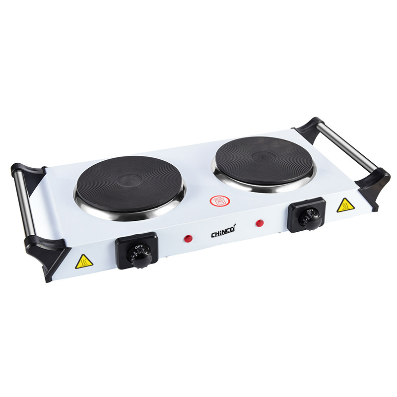 Electric Stove Hot Plate with handles Two Burners Black Rectangle