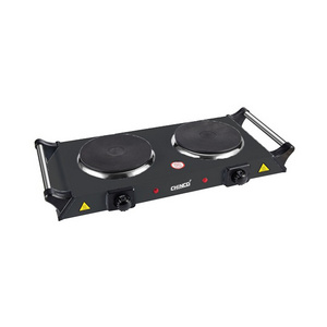 Electric Stove Hot Plate with handles Two Burners Black Rectangle