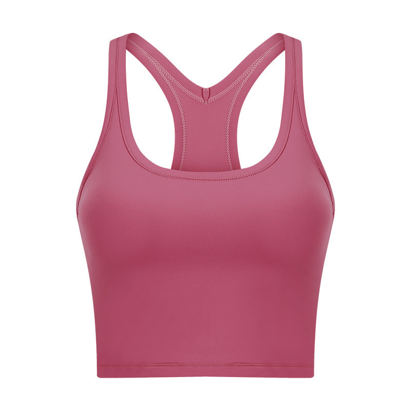 Plus Size Women Comfortable Pink Sport Bra Padded Slim U-neck I-shaped Back Fitness Running Workout Sports Yoga Vest