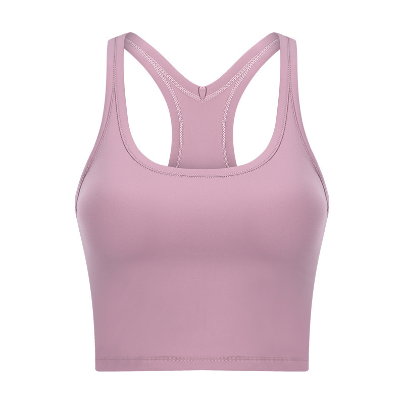 Plus Size Women Comfortable Pink Sport Bra Padded Slim U-neck I-shaped Back Fitness Running Workout Sports Yoga Vest