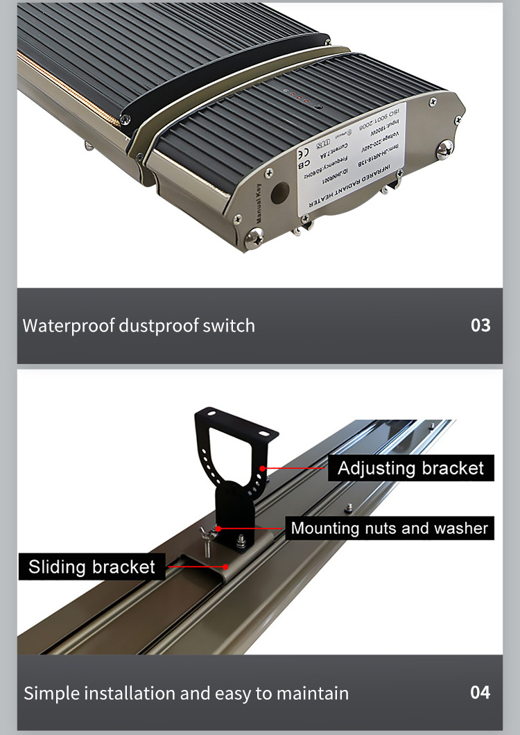 IP65 Outdoor Garden Far Infrared Radiant Heater Electric Ceiling Or Wall Mounted Heat Strip Panel 1000w Infrared Heater