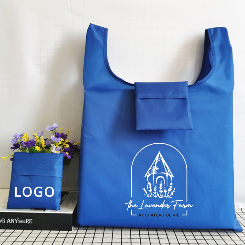 Wholesale Custom Logo Grocery Eco-friendly Pouch Foldable Ripstop Carry 210D Nylon Bags Recycled Folding Polyester Shopping Bag