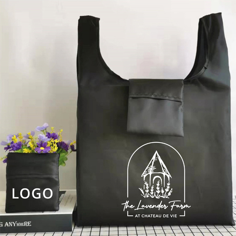 Wholesale Custom Logo Grocery Eco-friendly Pouch Foldable Ripstop Carry 210D Nylon Bags Recycled Folding Polyester Shopping Bag