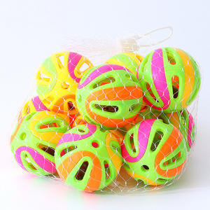 Wholesale Durable Cat Toy Lattice Balls with Bell Jingle Bulk Pet Assorted Color Hollow Plastic PET Ball Bell Toys