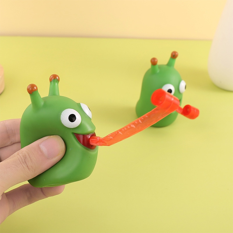 Hot Selling Wholesale Tongue Rolling Sound PVC Frog Dinosaur Worm Slug Squeeze Kids Toys Spoof Tinker Rolling Stress Relief Toy