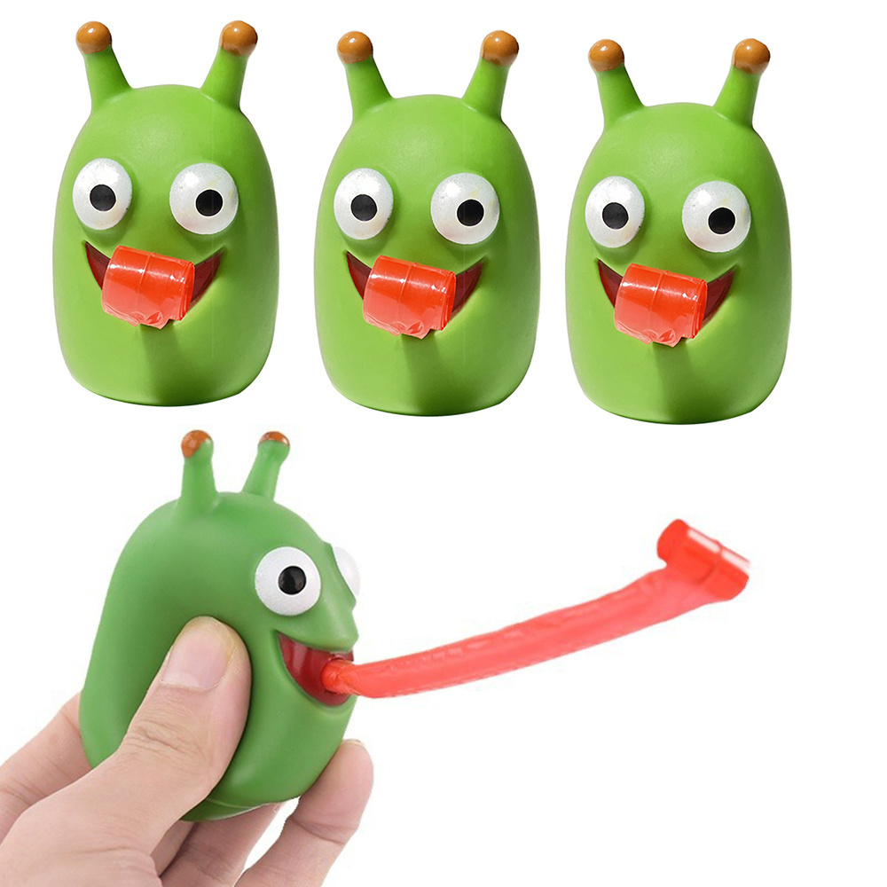 Hot Selling Wholesale Tongue Rolling Sound PVC Frog Dinosaur Worm Slug Squeeze Kids Toys Spoof Tinker Rolling Stress Relief Toy