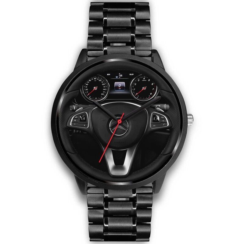 2024 New Luxury Men Metal Custom Car Steering Wheel Speedometer Stainless Steel Band Car Wheel Quartz Watch