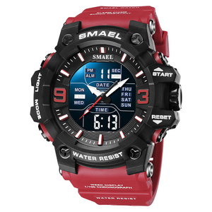 Luxury Smael Sports Watches Men Red Dual Display Wristwatch Waterproof Relogio Masculino 8049 Men's Sport Hand Watch