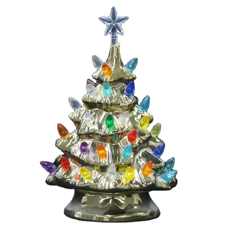 2024 New Christmas Decoration Home Accessories Gold Christmas Ceramic Pine Tree Candlestick Supplies and Accessories