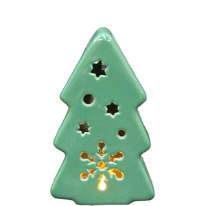 Amazon's best-selling Christmas home decoration green pine tree hollow Christmas ceramic candle holder supplies and accessories