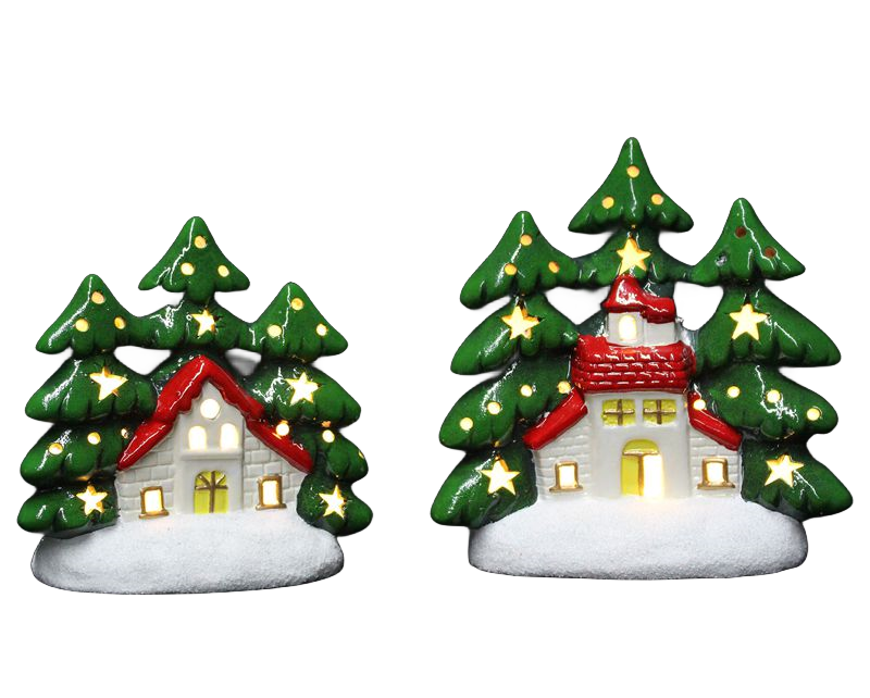 2024 new Christmas ceramic ornaments, LED lights Christmas tree modeling ceramic ornaments, home decoration ceramic ornaments