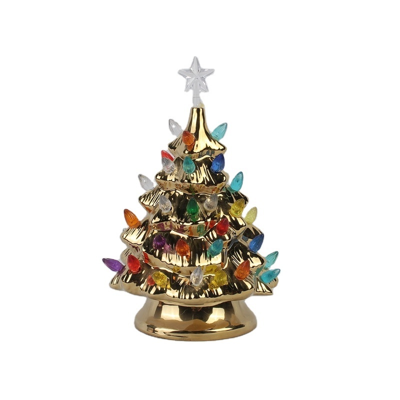 2024 New Christmas Decoration Home Accessories Gold Christmas Ceramic Pine Tree Candlestick Supplies and Accessories