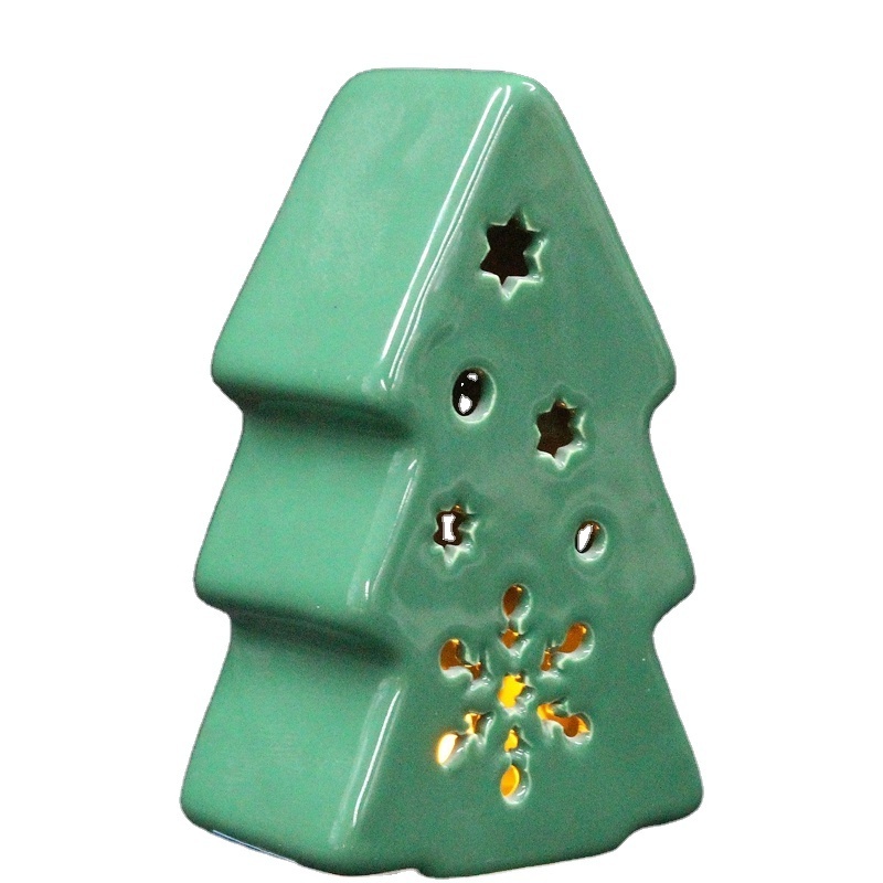 Amazon's best-selling Christmas home decoration green pine tree hollow Christmas ceramic candle holder supplies and accessories