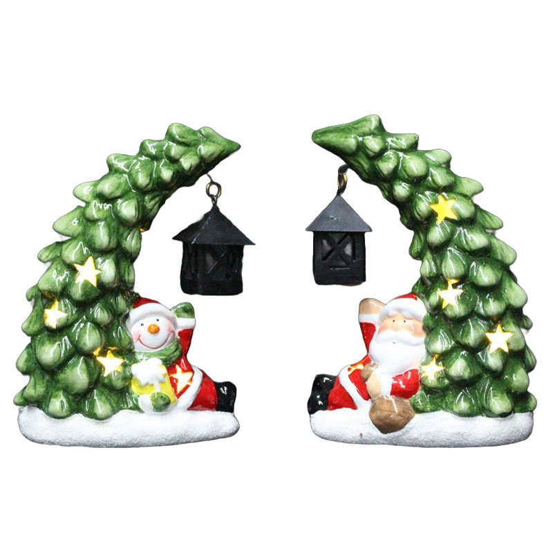 2024 new Christmas ceramic ornaments, LED lights Christmas tree modeling ceramic ornaments, home decoration ceramic ornaments