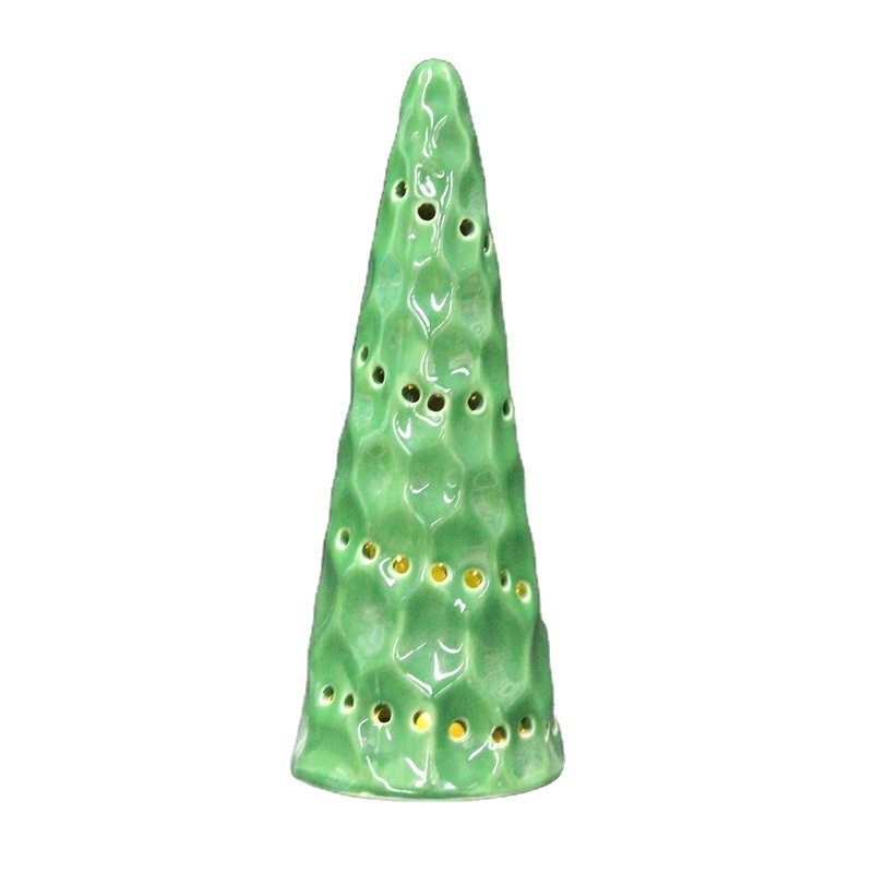 Amazon's best-selling Christmas home decoration green pine tree hollow Christmas ceramic candle holder supplies and accessories