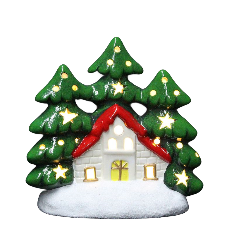 2024 new Christmas ceramic ornaments, LED lights Christmas tree modeling ceramic ornaments, home decoration ceramic ornaments