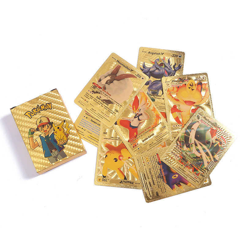 Hot sell Anime playing card english French spanish german language 55pcs/box pokemoned Gold card for Fun games collection cards