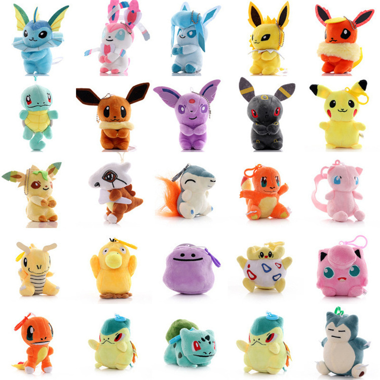 Wholesale pokemoned keychain 65 models kawaii soft toys small pokemoned plush keychain for kids toys