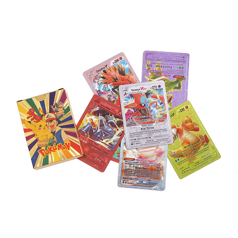 Hot sell Anime playing card english French spanish german language 55pcs/box pokemoned Gold card for Fun games collection cards