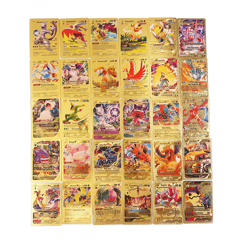 Hot sell Anime playing card english French spanish german language 55pcs/box pokemoned Gold card for Fun games collection cards