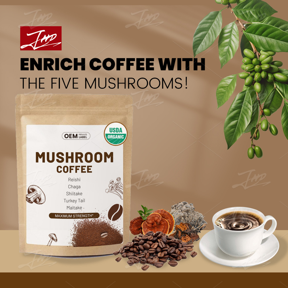 OEM Private Label Reishi Lions Mane 5 in 1 Instant Organic Mushroom Coffee